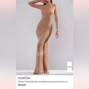 Portia One Shoulder Sheer Embellished Gown - Tan